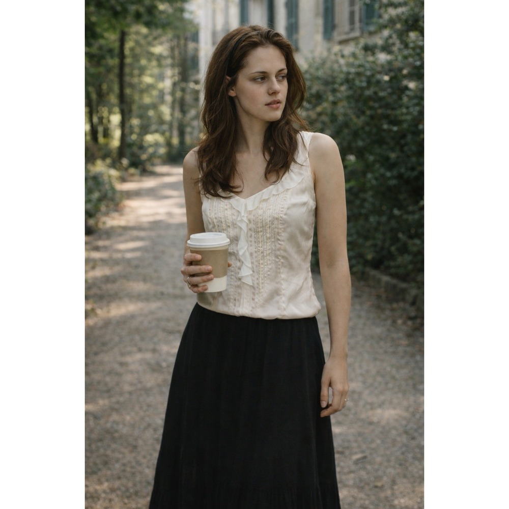 BHWM Top Womens M Ivory Silk Ruffle Lace Romantic Scandi French - Picture 10 of 10